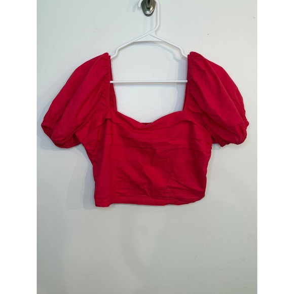 Sim & Sam Tops - Sim & Sam Pink Puff Sleeve Crop Top Smocked Back Cotton NWT L